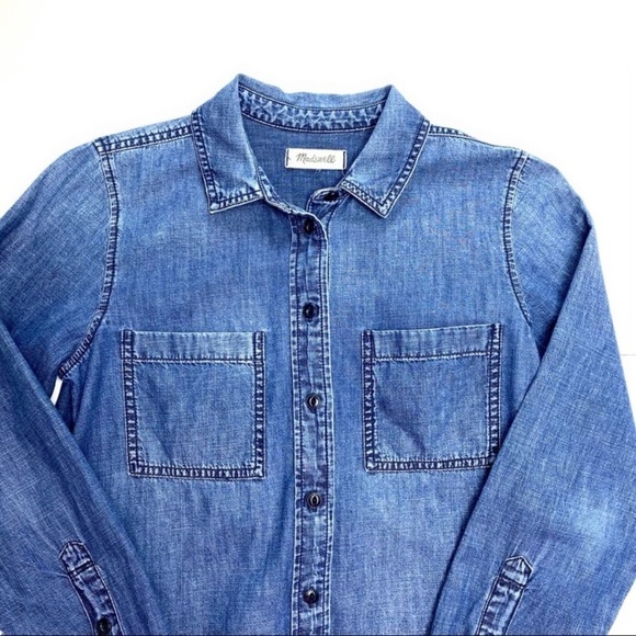 MADEWELL Button Up Long-Sleeve Denim Dress in Blue - Picture 4 of 6